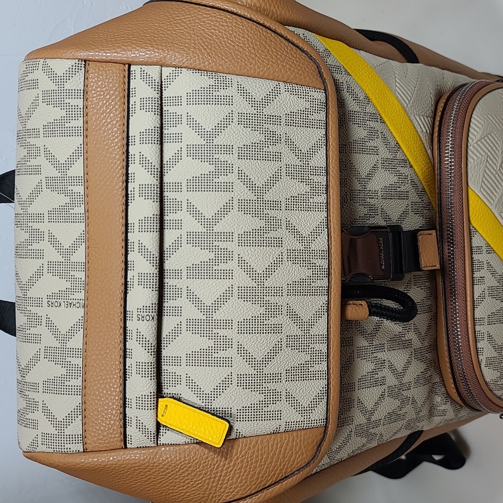 MICHAEL KORS Men's Cooper Embossed Faux Leather and Logo Stripe Backpack - Picture 5 of 9